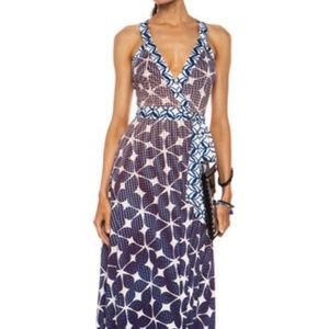Diane Von Furstenberg Samson Batik Print Crisscross-Back Wrap Maxi Dress